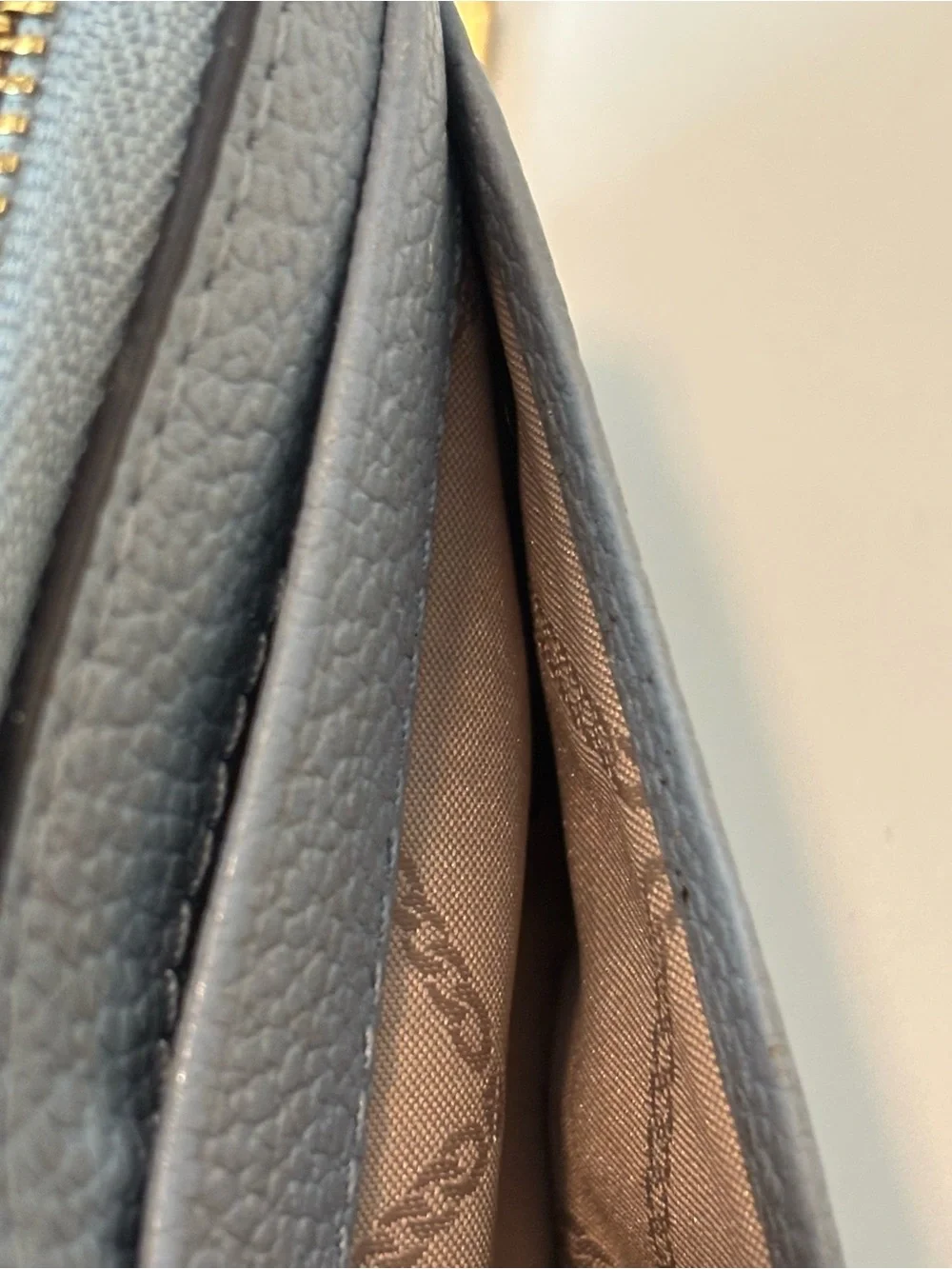MICHAEL KORS ($138) Jet Set Travel Small  Steel Blue Pebbled Leather Wallet